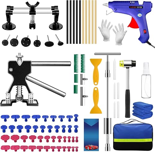 Kit de extractor de abolladuras, kit de reparación de abolladuras sin pintura con levantador, martillo deslizante en T extractor de abolladuras y