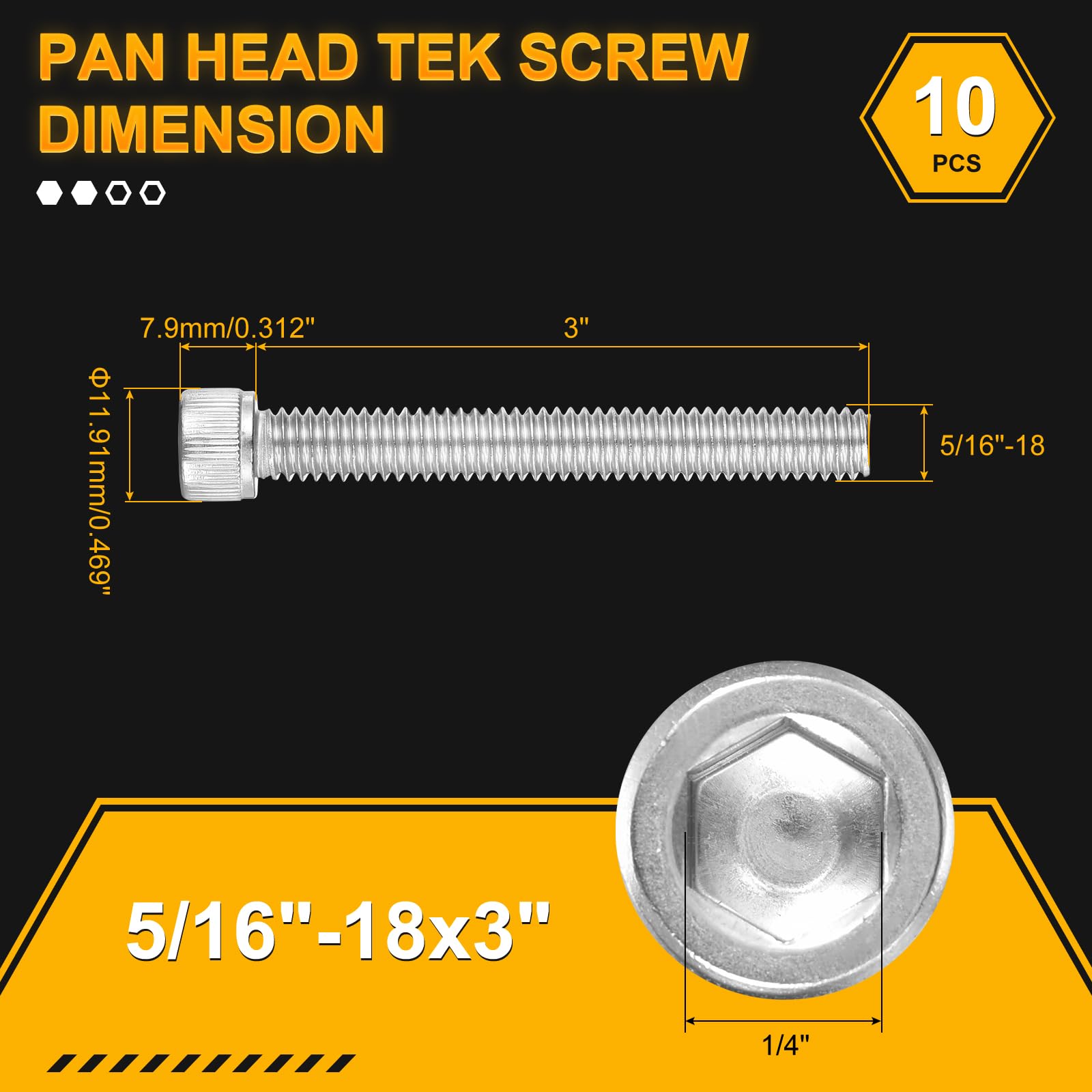 DTGN 5/16"-18x3" Socket Head Cap Screws Bolts, 10Pack, Good for Road Bicycle Mountain Bike, Auto, Motorcycle - Image 2