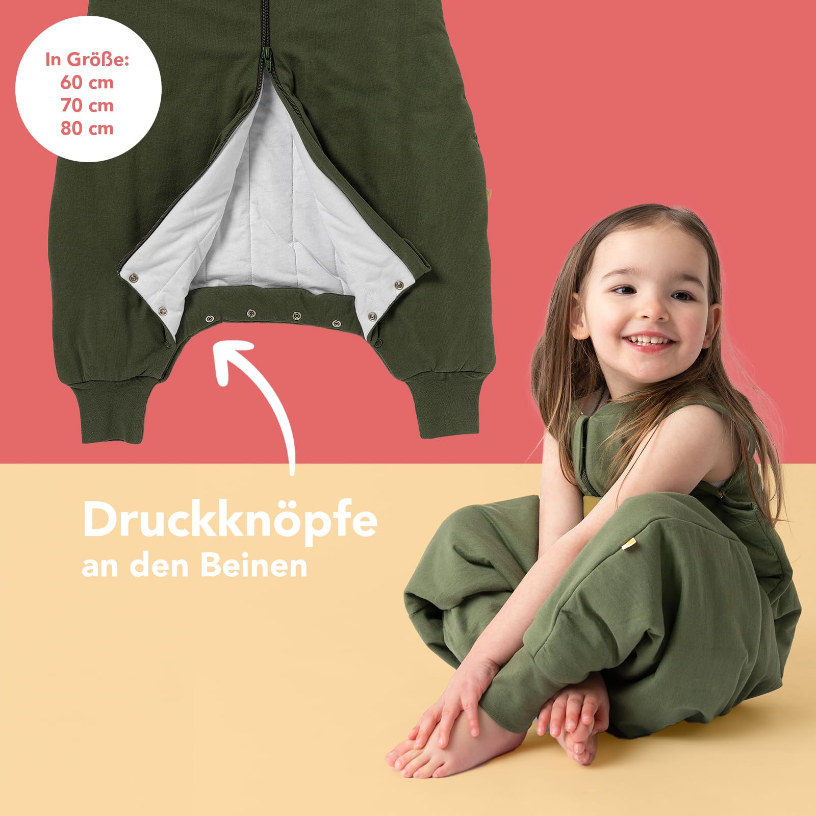 schlummersack Baby Kinder Schlafsack Ganzjahr 90cm Olive | mit Füßen, gefüttert, Ganzjahresschlafsack, 2.5 Tog