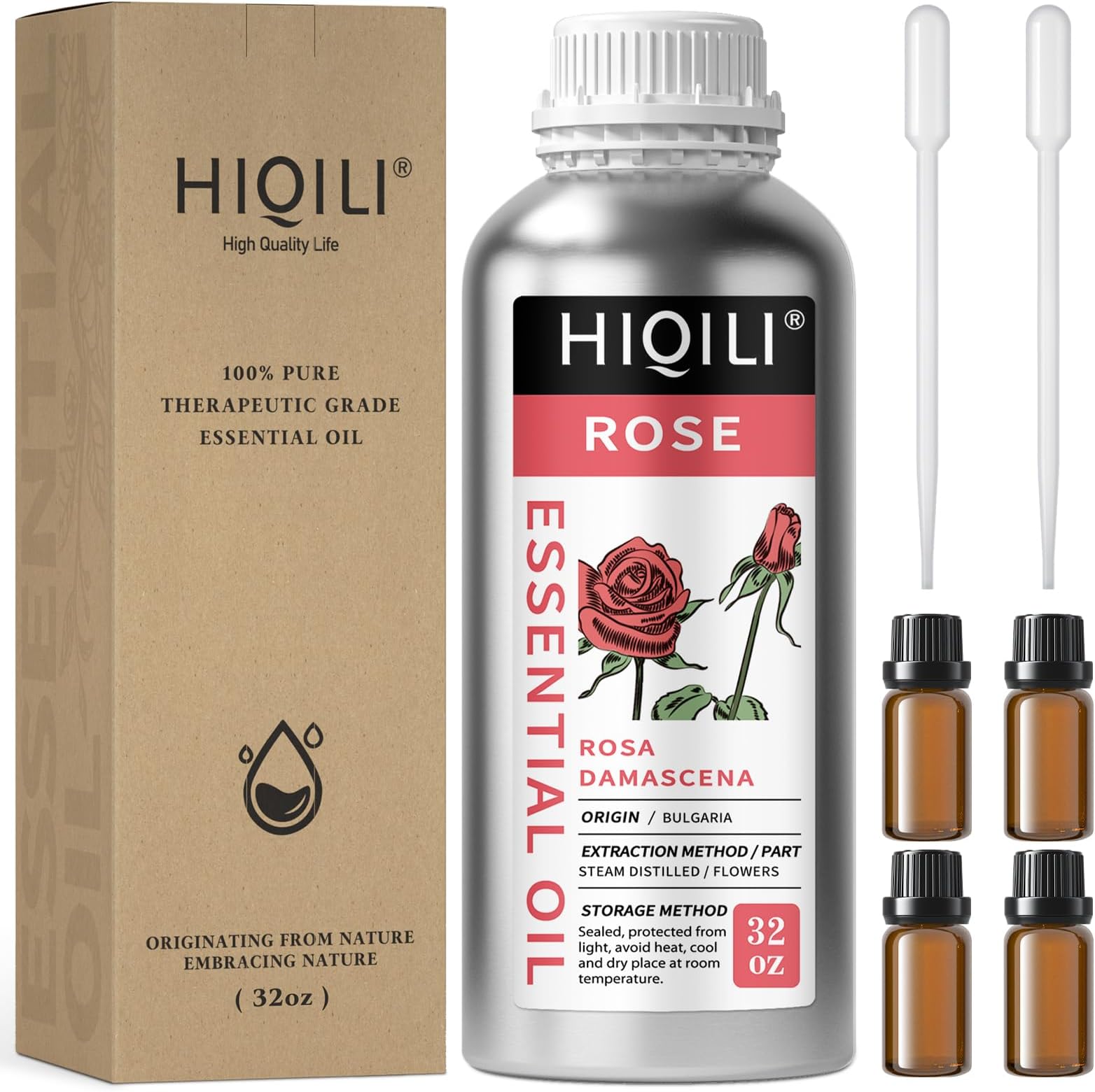 HIQILI 32 Fl Oz Rose Essential Oil, Huge Value Size Undiluted Rose Oil for Face, Skin, Diffuser, Hair