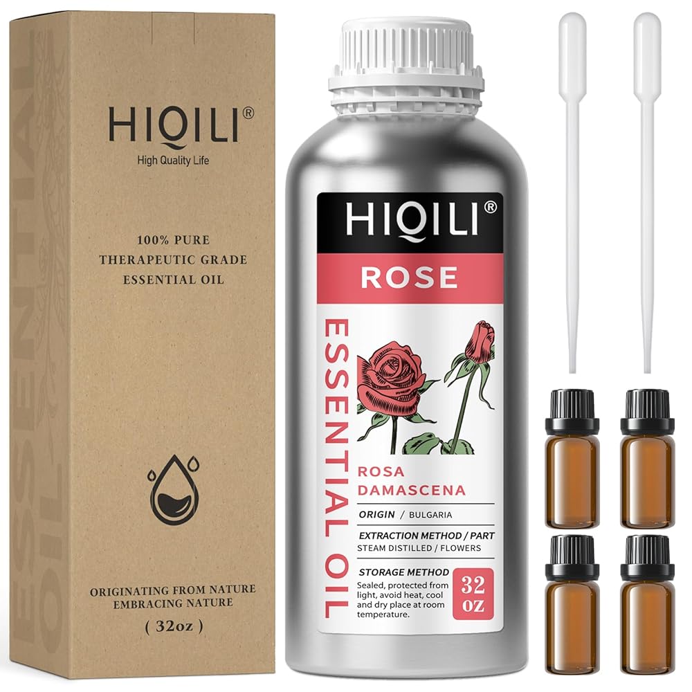HIQILI 32 Fl Oz Rose Essential Oil, Huge Value Size Undiluted Rose Oil for Face, Skin, Diffuser, Hair