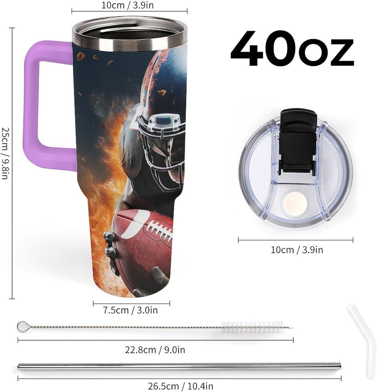 40 Oz Stainless Steel Tumbler with Straw - Leakproof Lid | BPA-Free | Cup Holder Friendly, Cool American Football Coffee Cup Vacuum Insulated Travel Mug for Hot & Cold Drinks