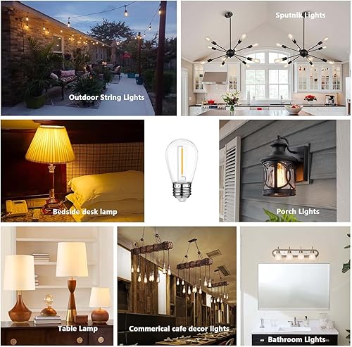 Miniatura 7 de Paquete de 15 bombillas LED S14, bombillas de repuesto para luces de cadena de exteriores, bombillas Edison inastillables de 1 W, 80 lúmenes,
