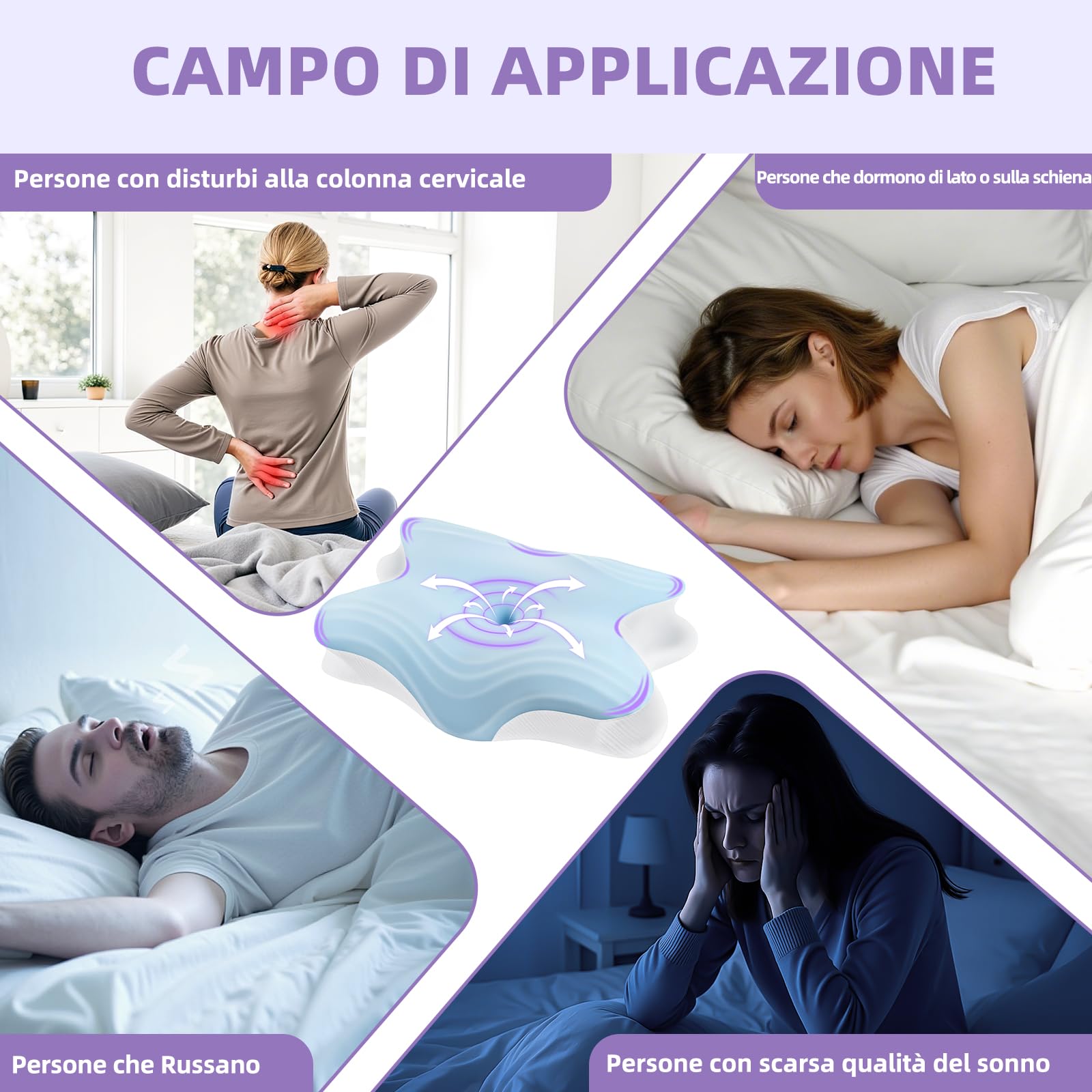 Cuscino Cervicale per Dormire, 2 in 1 Cuscino Cervicale Ortopedico, Cuscino Memory Foam, Cuscini Ergonomico Cervicale, Guanciale Cervicale per Dormitori Laterali, Supini e Proni