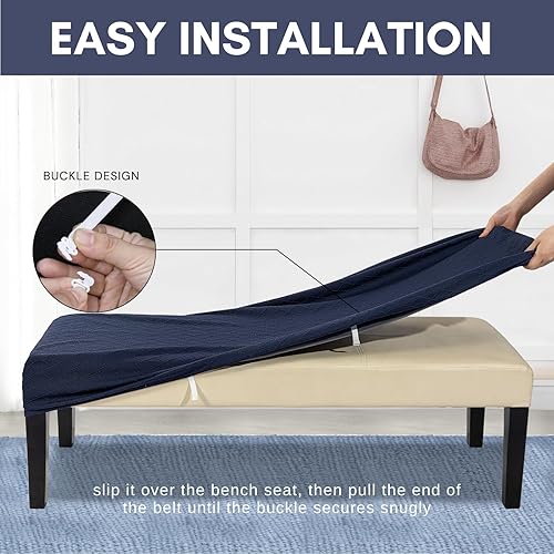Miniatura 4 de SearchI Funda elástica para banco de comedor, fundas de banco duraderas y lavables, fundas de asiento rectangulares para comedor, sala de estar,