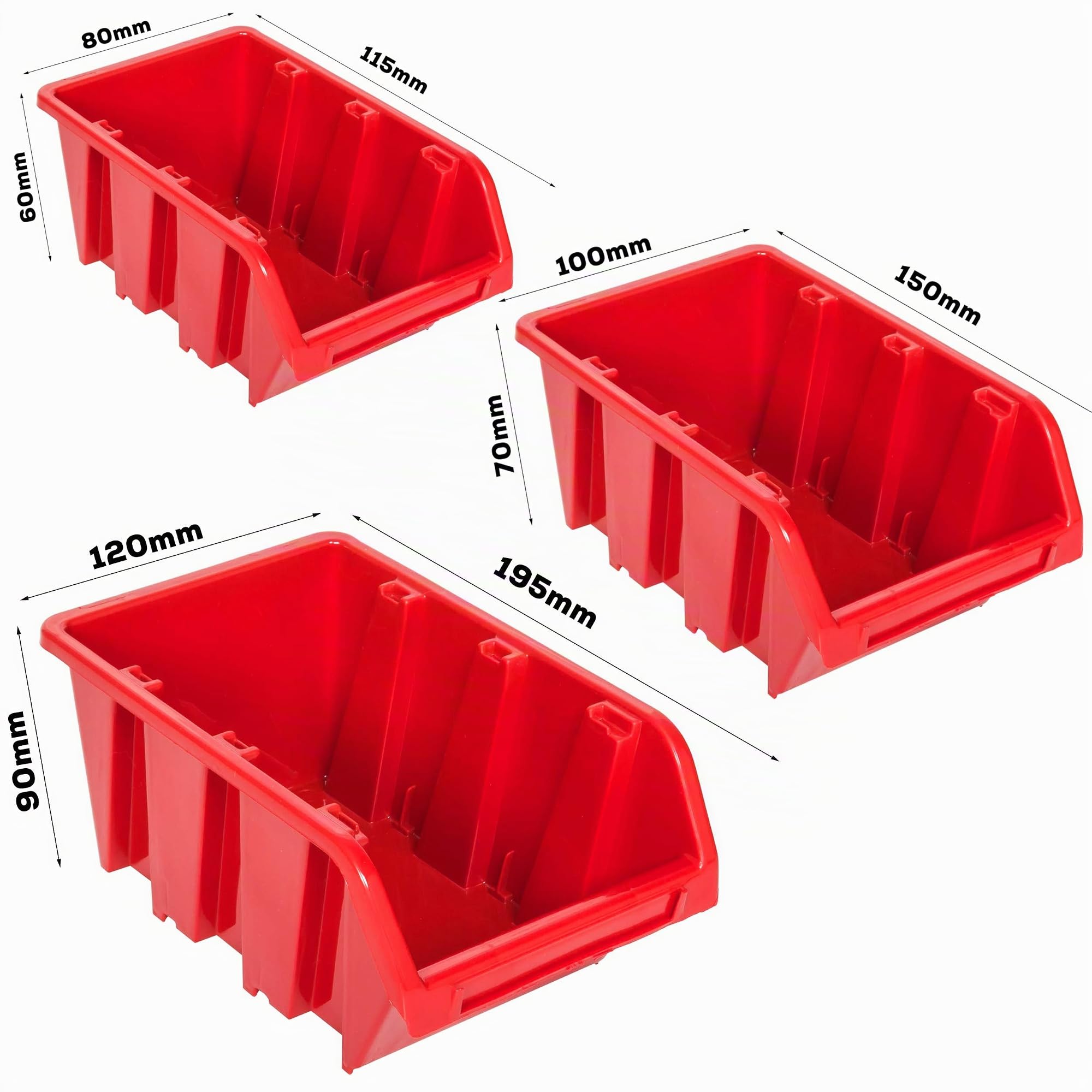 Panneau porte - outils 116 x 78 cm 91 boîtes de Rangement empilables en Plastique bacs a bec en rouge pour Garage, Atelier, Banc de traiavail, system murale modulable, crochets a outils, supports