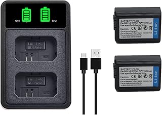 2 Pack Replacement NP-FW50 Battery & Smart LCD Display Dual Channel Charger for Sony Alpha a6500, a6300, a6000, a7, a7s, a5100, a5000, a7r, a7 ii Cameras