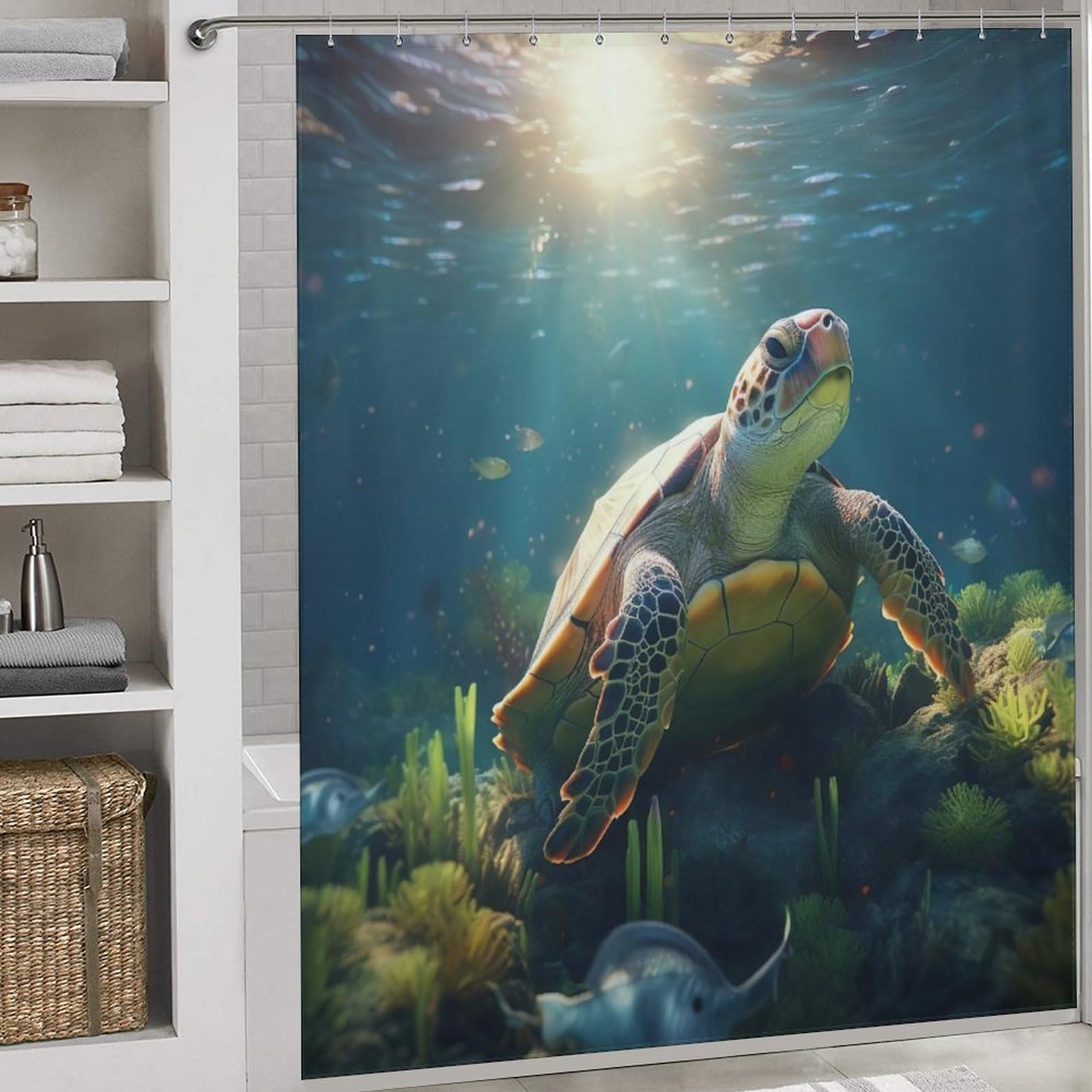 Rideau de douche tortue de mer imperméable en tissu 183x183 cm