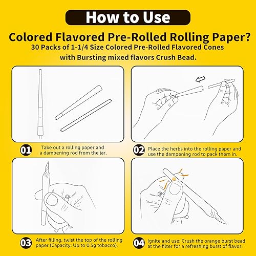 Miniatura 7 de NILEF Conos de pop preenrollados saborizados  Paquete de 30  6 sabores diferentes  5 conos de cada sabor  3.307 in  Punta de filtro con cuentas de