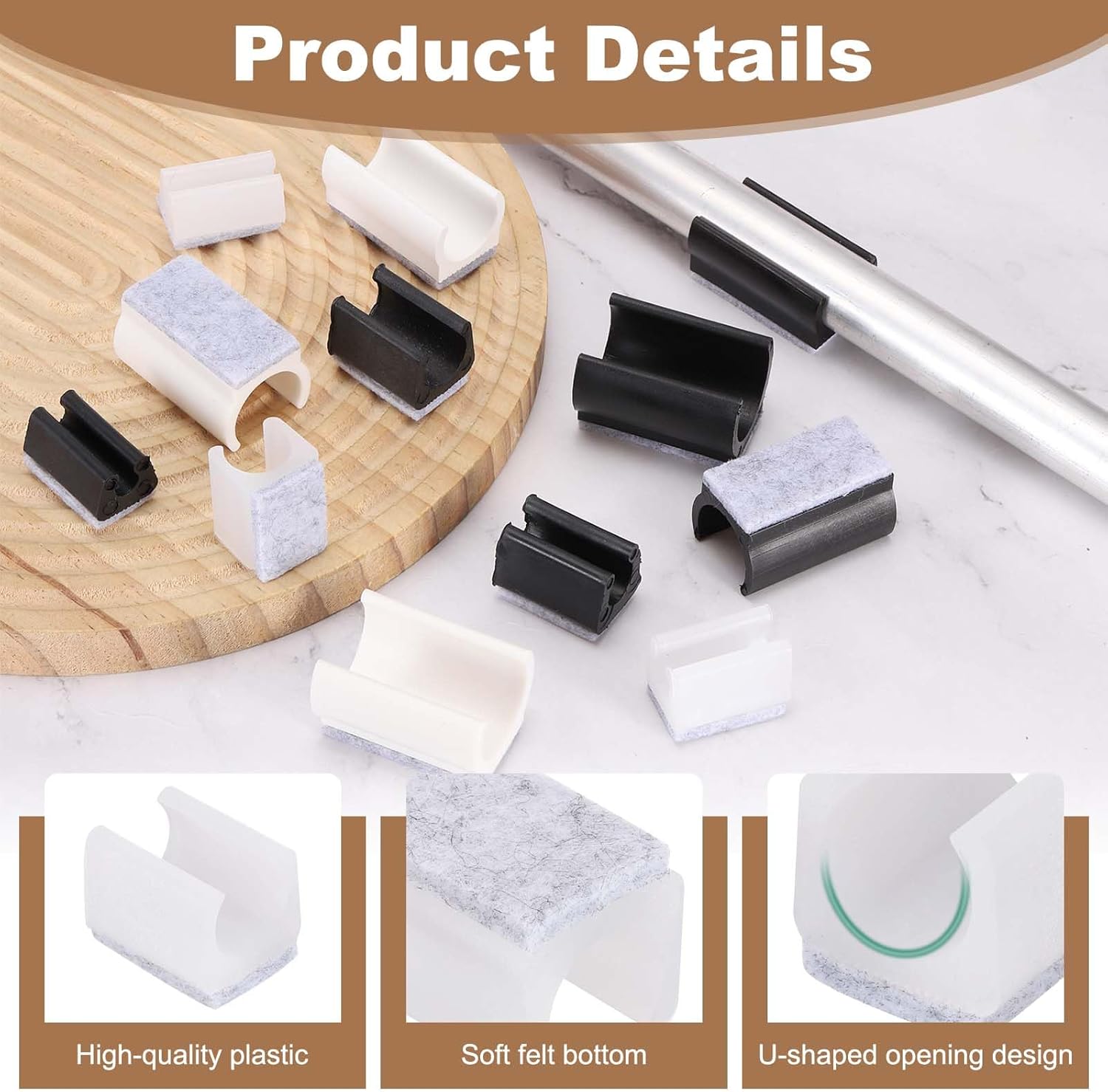 uxcell 24 Pcs Rectangle U Shaped Chair Leg Caps with Felt Pads, Fit 25mm Dia Tubular Legs, Slide Smoothly Furniture Feet Protectors No Scratches No Noise for Hardwood Floors, White