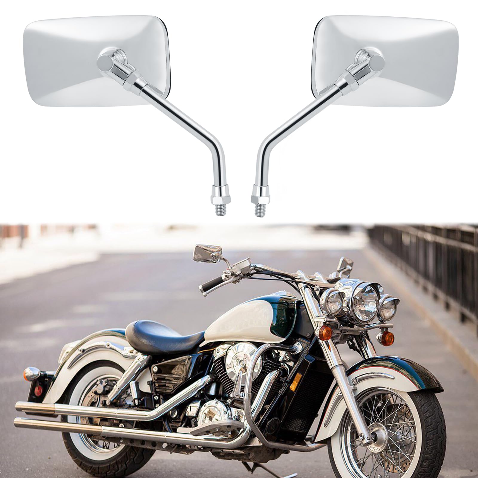 DREAMIZER 8 mm 10 mm zwarte, rechthoekige achteruitkijkspiegel voor motorfiets, spiegel aan de zijkant van het stuur voor Bobber Cruiser Choppers Touring ATV Sport Bike