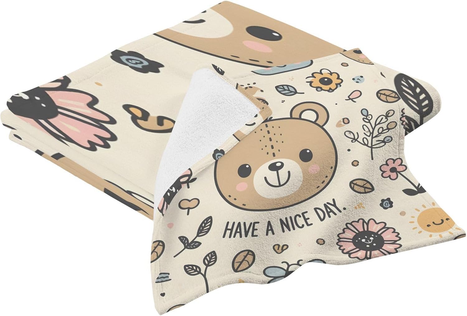 Hand Towels Premium Soft and Highly Absorbent Cute Bear Smile Face 2 Pcs Towels for Bathroom Set 100% Cotton Decorative Face Towels