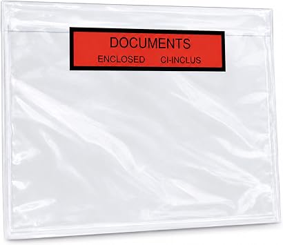 PACKY - Document Enclosed Wallets A6 165x122 Mm - 100 Pack - Packing List Envelopes