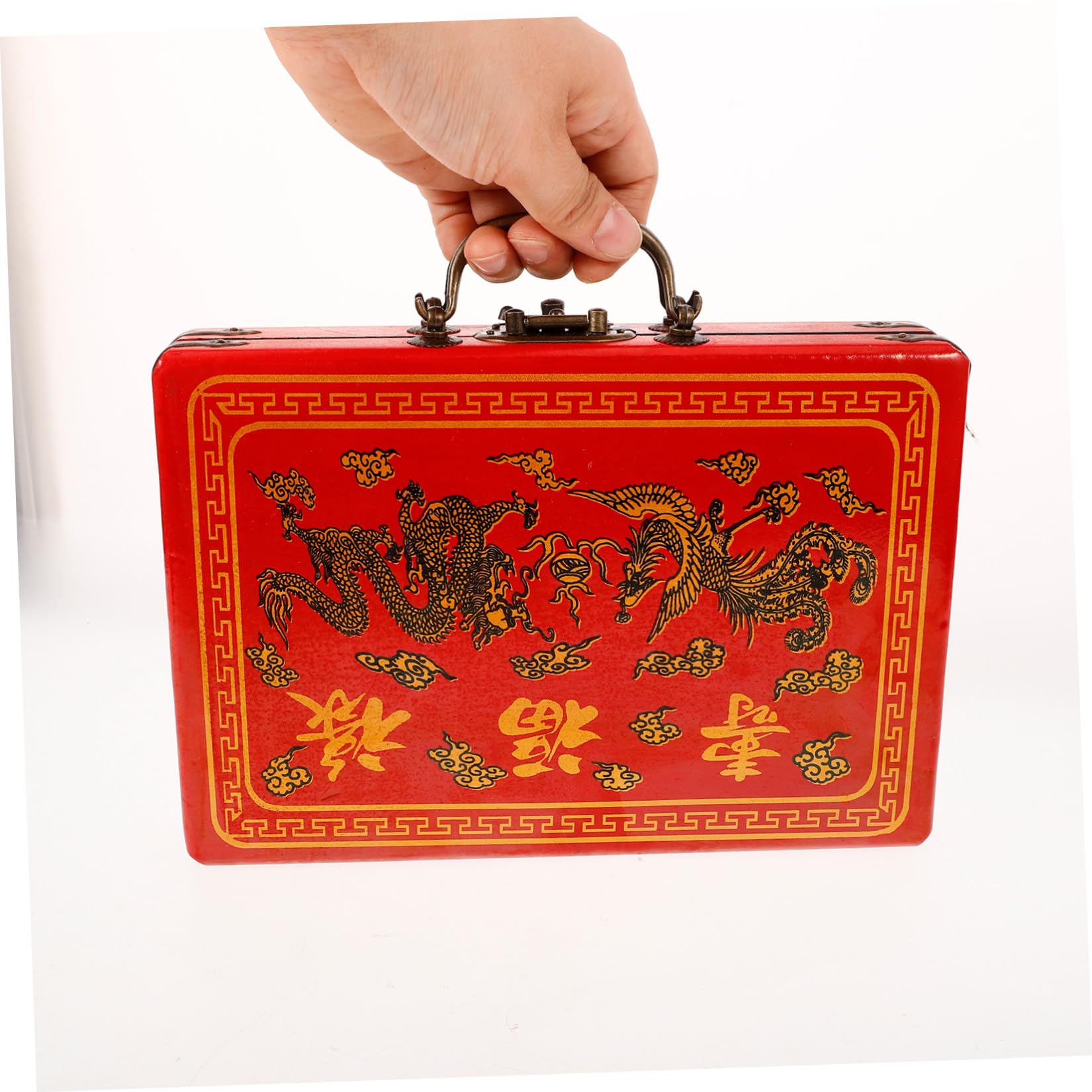 Cabilock 4 Pièces Boîte de Mahjong Vintage Rouge Poignée, Rangement