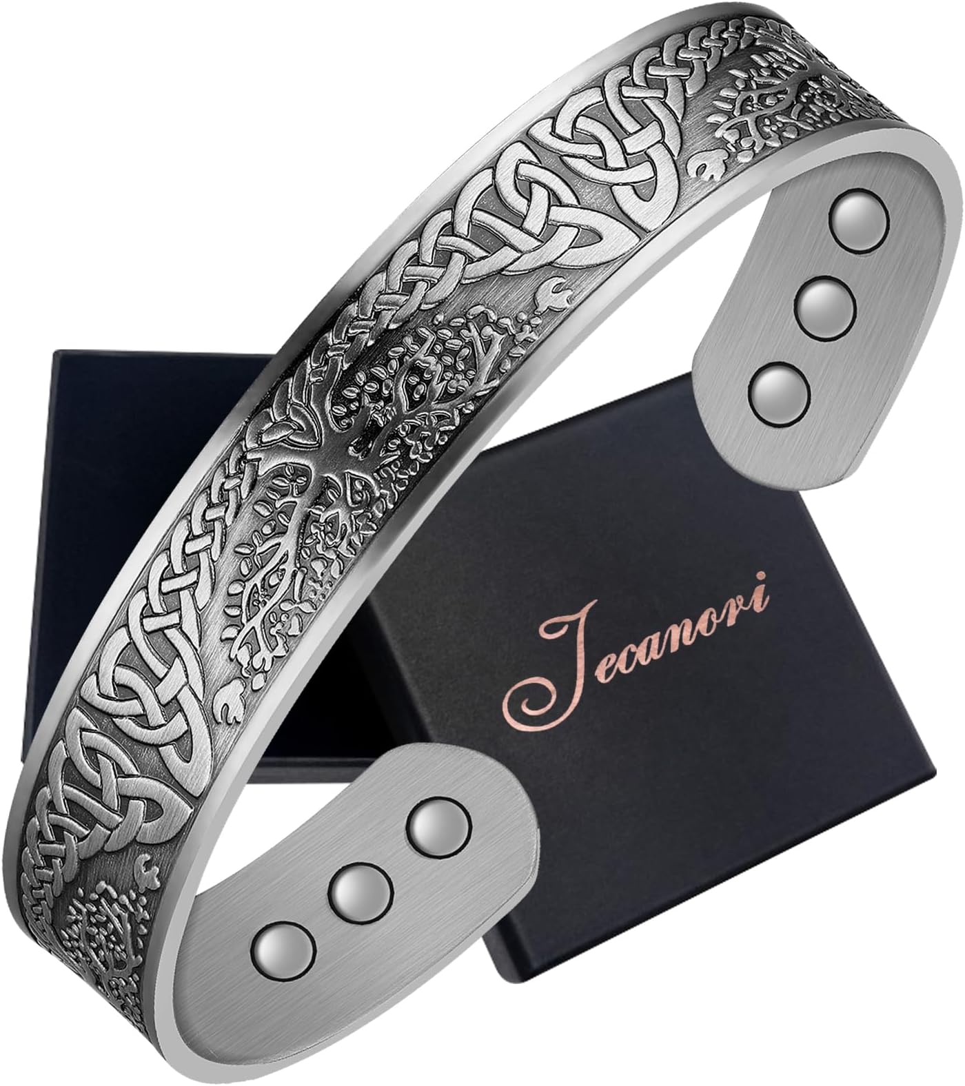 JecanoriJecanori Copper Magnetic Bracelets for Men Women,Tree of Life Pattern Solid Copper Brazaletes with 6pcs Ultra Strong Magnets,Adjustable Size Cuff Bangle with Jewelry Gift Box