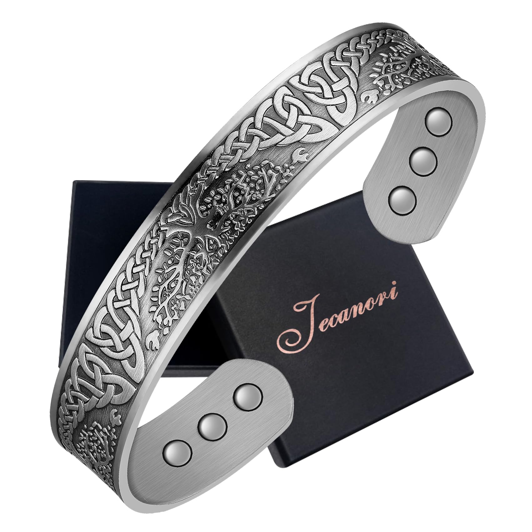 JecanoriJecanori Copper Magnetic Bracelets for Men Women,Tree of Life Pattern Solid Copper Brazaletes with 6pcs Ultra Strong Magnets,Adjustable Size Cuff Bangle with Jewelry Gift Box