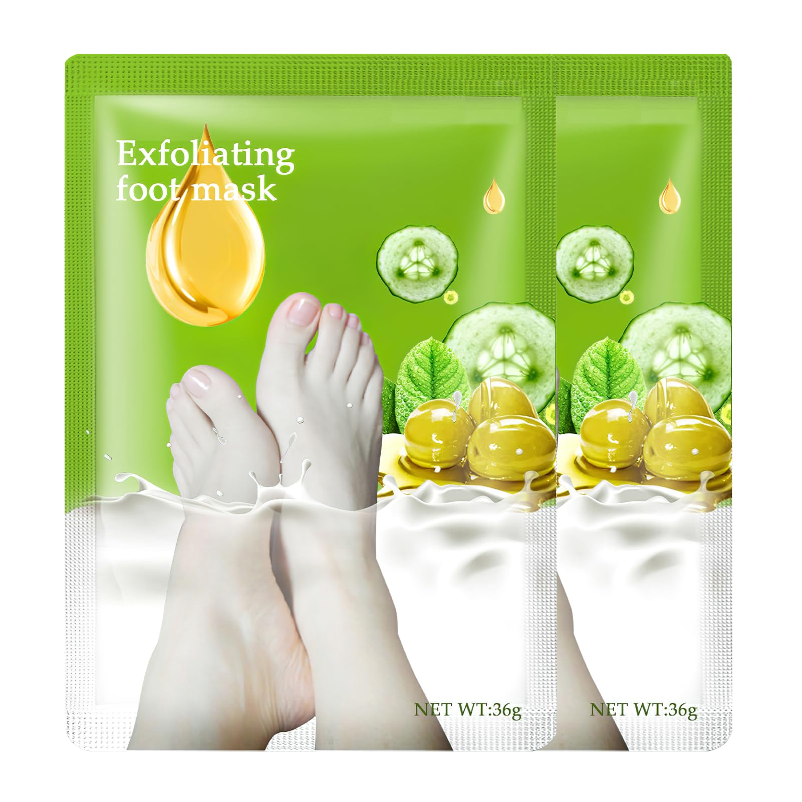 2 Paires Masque Pied, Masque Pied Exfoliant Peeling pour Pieds Très Secs et Abîmés, avec Acide Lactique Naturel, Olive et Glycérine, Soin Nourrissant et Hydratant pour Tous Types de Peau.