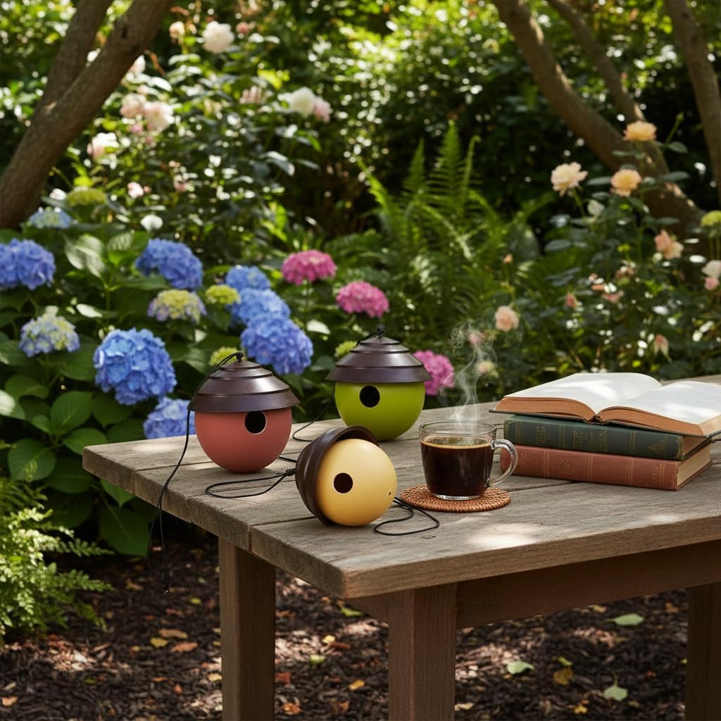 2 PK Composite Clay Bird House for Outside, Water Proof Hanging Birdhouse. Squirrel Proof Mordern Design Style Nest Box. 1.125" Hole Size for Wrens and Chickadees. (Sage Green & Lavender)