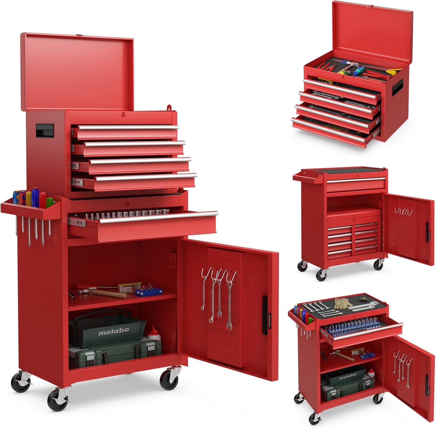 GiantexUK Tool 2 in 1 Lockable Metal Tool Chest with Removable