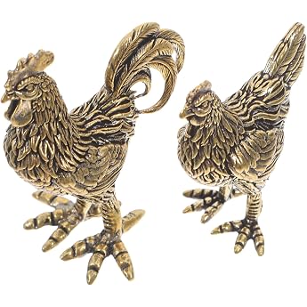 Pack of 2 Copper Chicken Figures Rooster and Hen Feng Shui Animal Ornaments for Living Room Office Desk 1.57 x 1.57 x 1.10 Inches Lucky Decoration