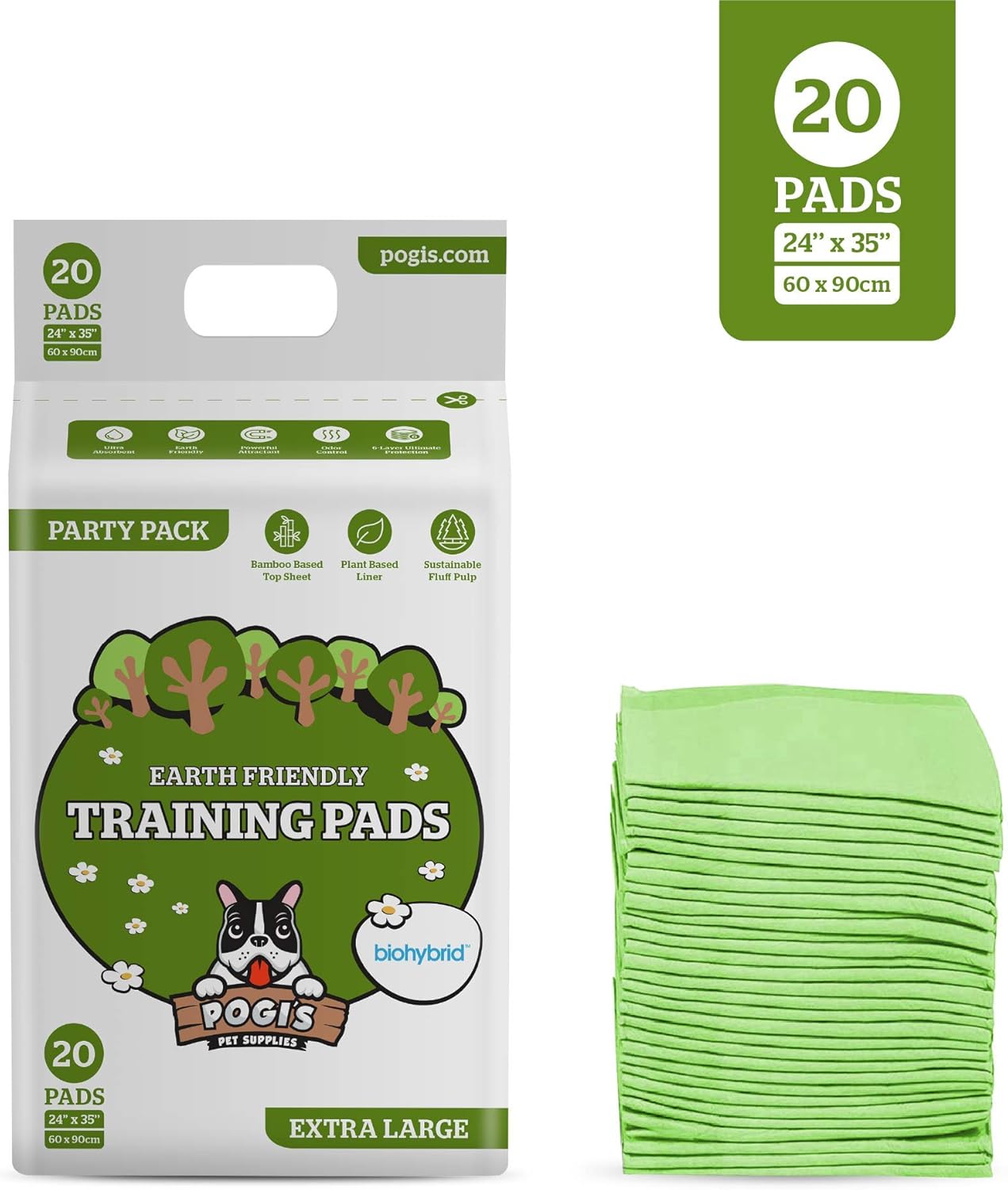 Pogi's Dog Pads n' Poop Bags Bundle - 20 Plant-Based Puppy Pads (24x35in) and 270 Compostable Poop Bags Combo Pack