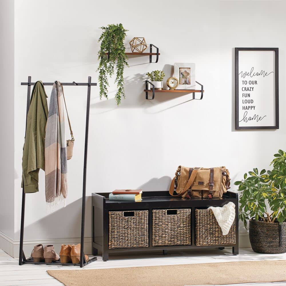 Moderno estante flotante – Estantería estrecha con soportes metálicos resistentes al óxido – Estante de pared para baño, cocina, oficina, etc. – Negro/Natural 8