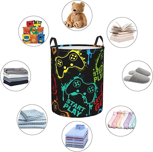 Miniatura 5 de Juego de siluetas coloridas, joysticks, cesta redonda para lavandería, cesta de almacenamiento, juguetes, organizador de ropa, para el hogar, baño,