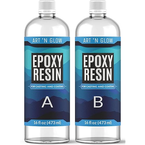 Art 'N Glow Epoxy Resin 32 oz Kit - Crystal Clear, UV Resistant, Self Leveling, Food Safe for Table Top, Arts & Crafts, Wood, Casting, Jewelry Making, Use with Mica Powder, Silicone Molds, Alcohol Ink