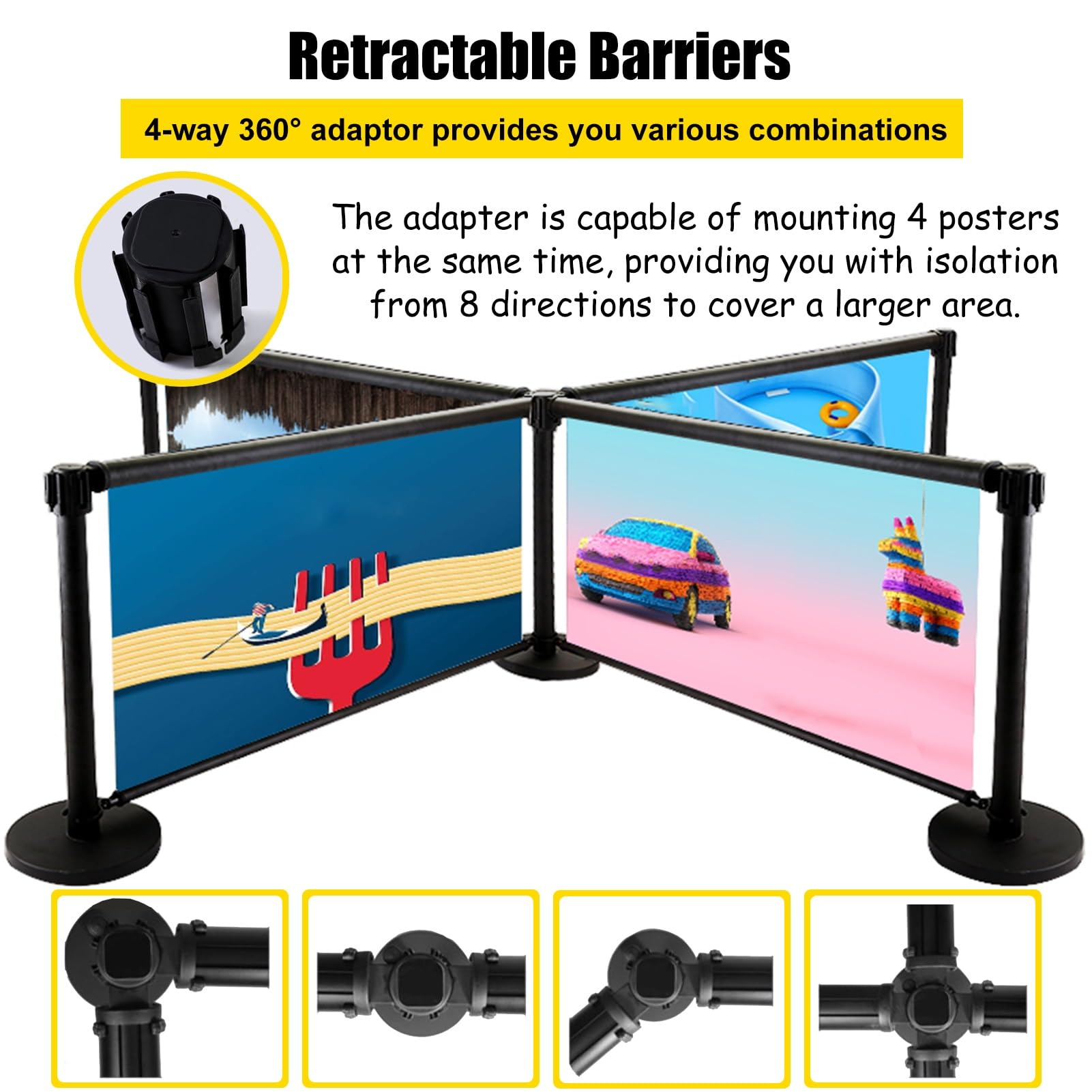 Póster Escénico Impreso con Señalización de Precaución, Postes con Cintas Retráctiles, Barreras de Control de Multitudes, Señal Enrollable (145cm/4.8ft)
