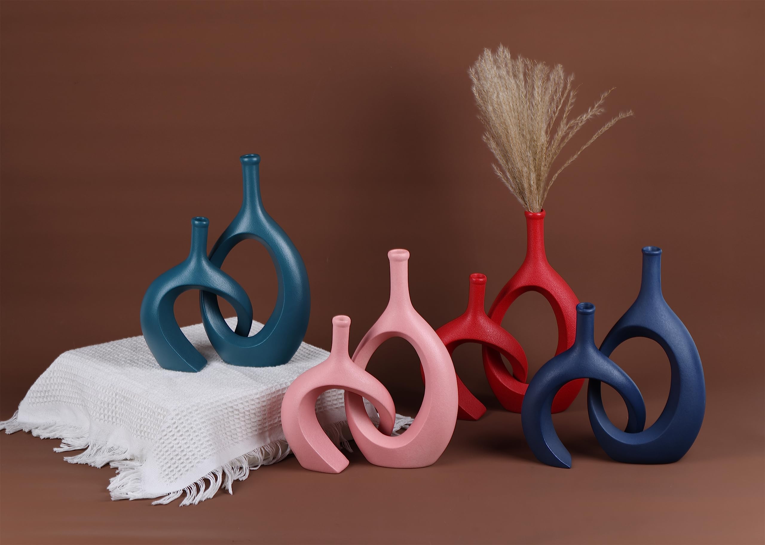 WUBIANJIE Set di Vasi in Ceramica Rossa - Arredamento Moderno Boho, Design Accogliente, Vasi per Soggiorno, Camera da Letto, Tavolo da Caffè, Camino