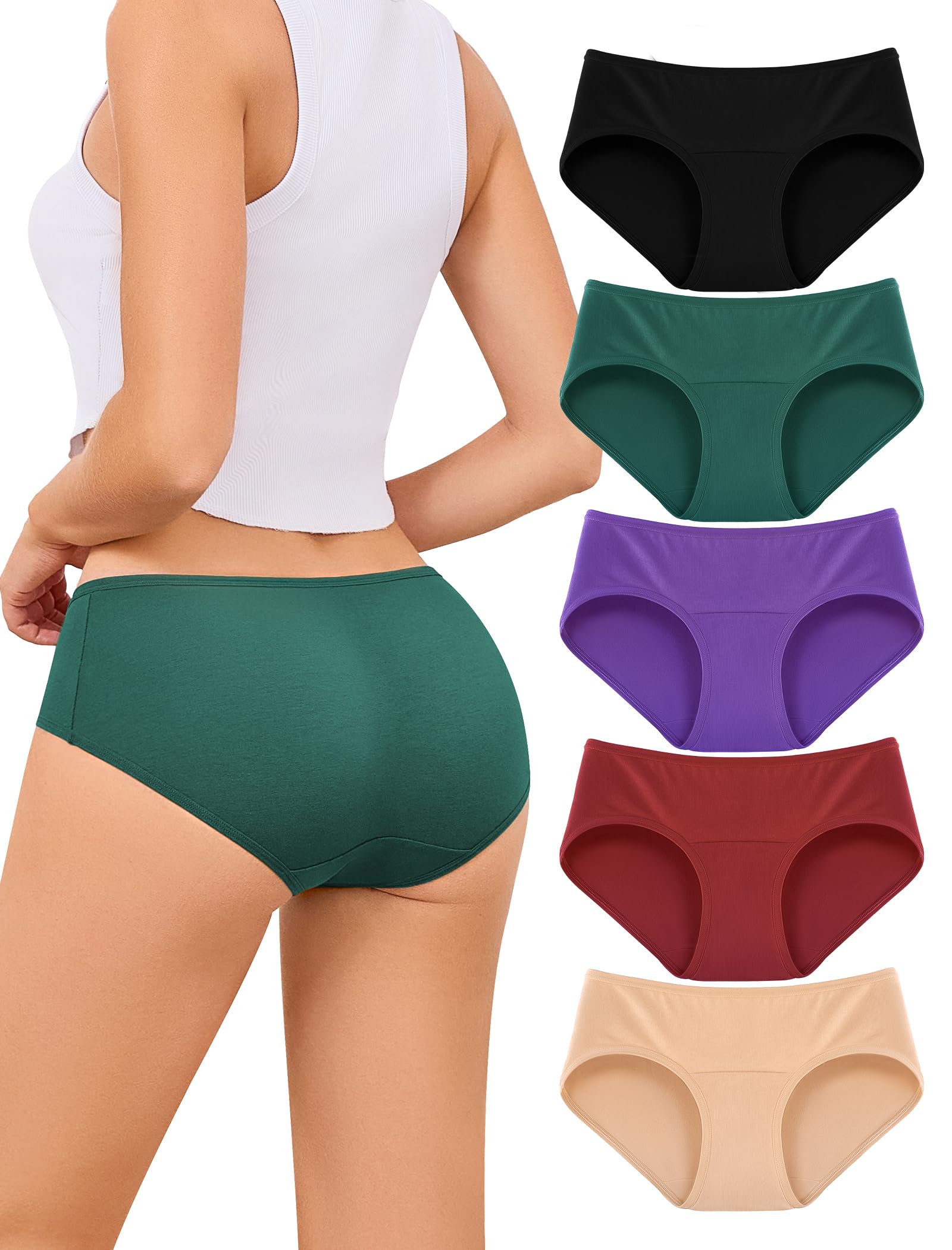 voenxe Cotton Underwear Women Hipster Brief Panties Breathable Womens Full Coverage Bikini Soft Workout Ladies Undies 5 Pack