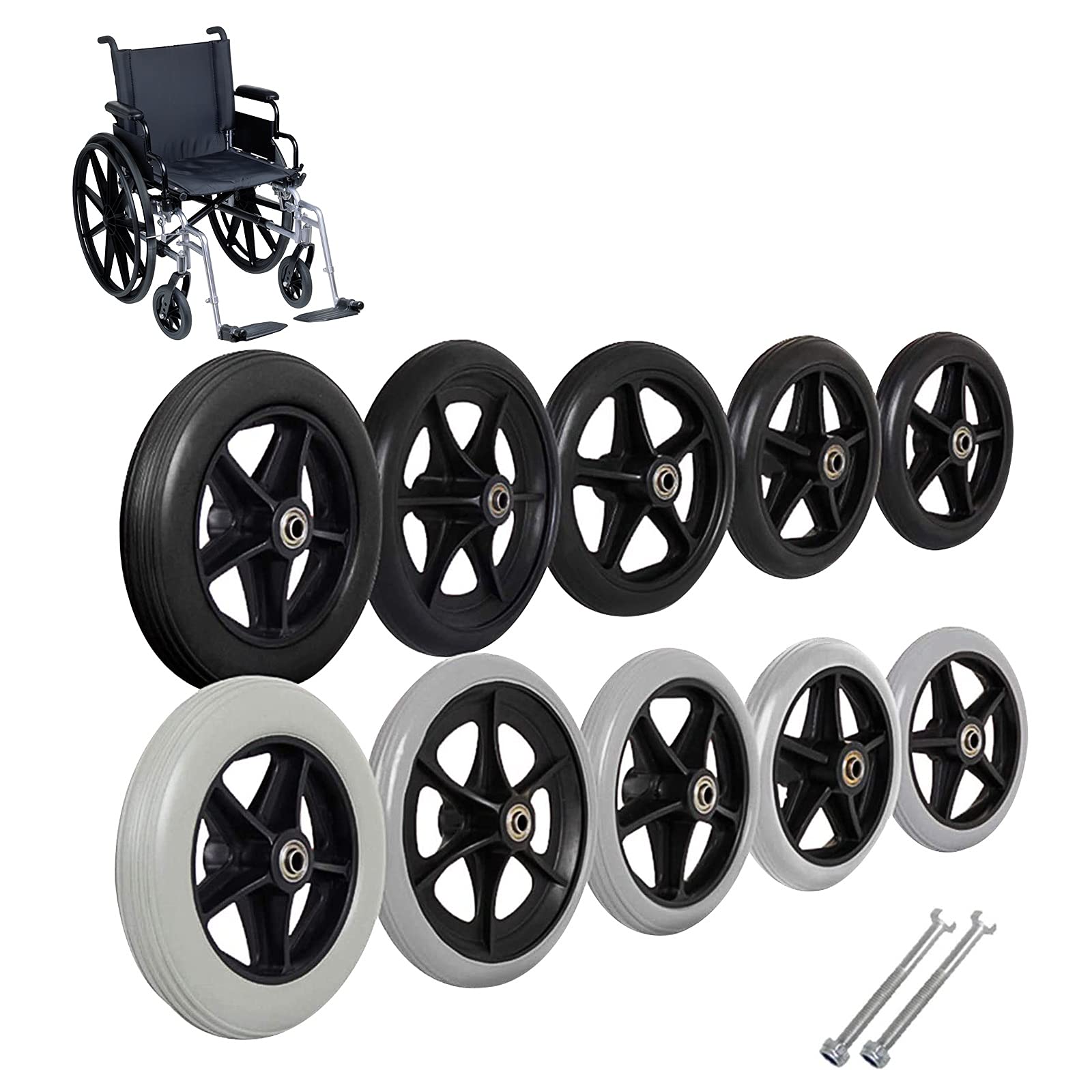 Ruedas delanteras para sillas de ruedas,Ruedas de Carro de Compras de Ruedas de Goma Ruedas de Carretilla de Arrastre NegrasPulgadas 2 Piezas accesorios Walker de 6 pulgadas