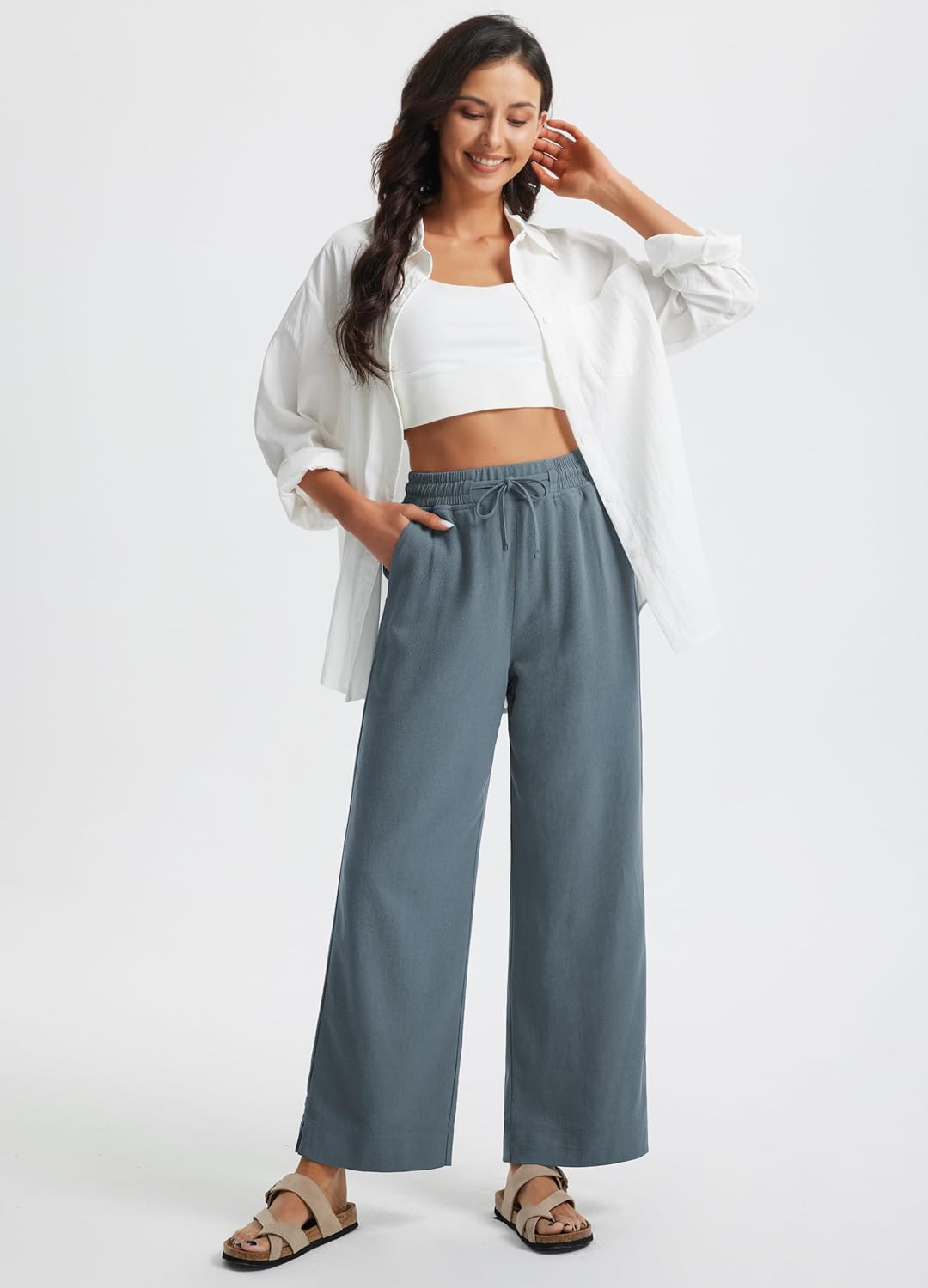 Libin Women's Wide Leg Cotton Linen Pants - Image 7