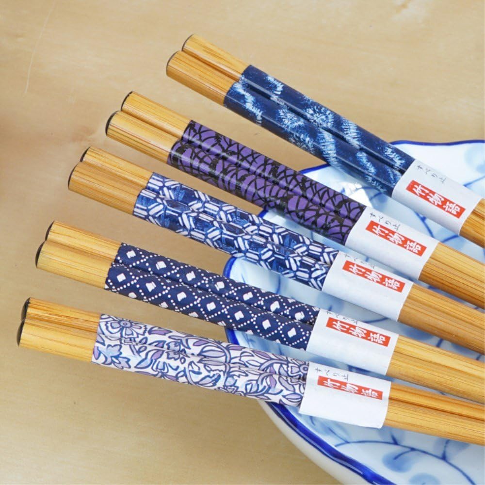 Shuxy Multi-Color 5 Pairs Natural Bamboo Chopsticks Japanese Flower Reusable Natural Chopsticks for the dining room in the Kitchen – 9 Inch