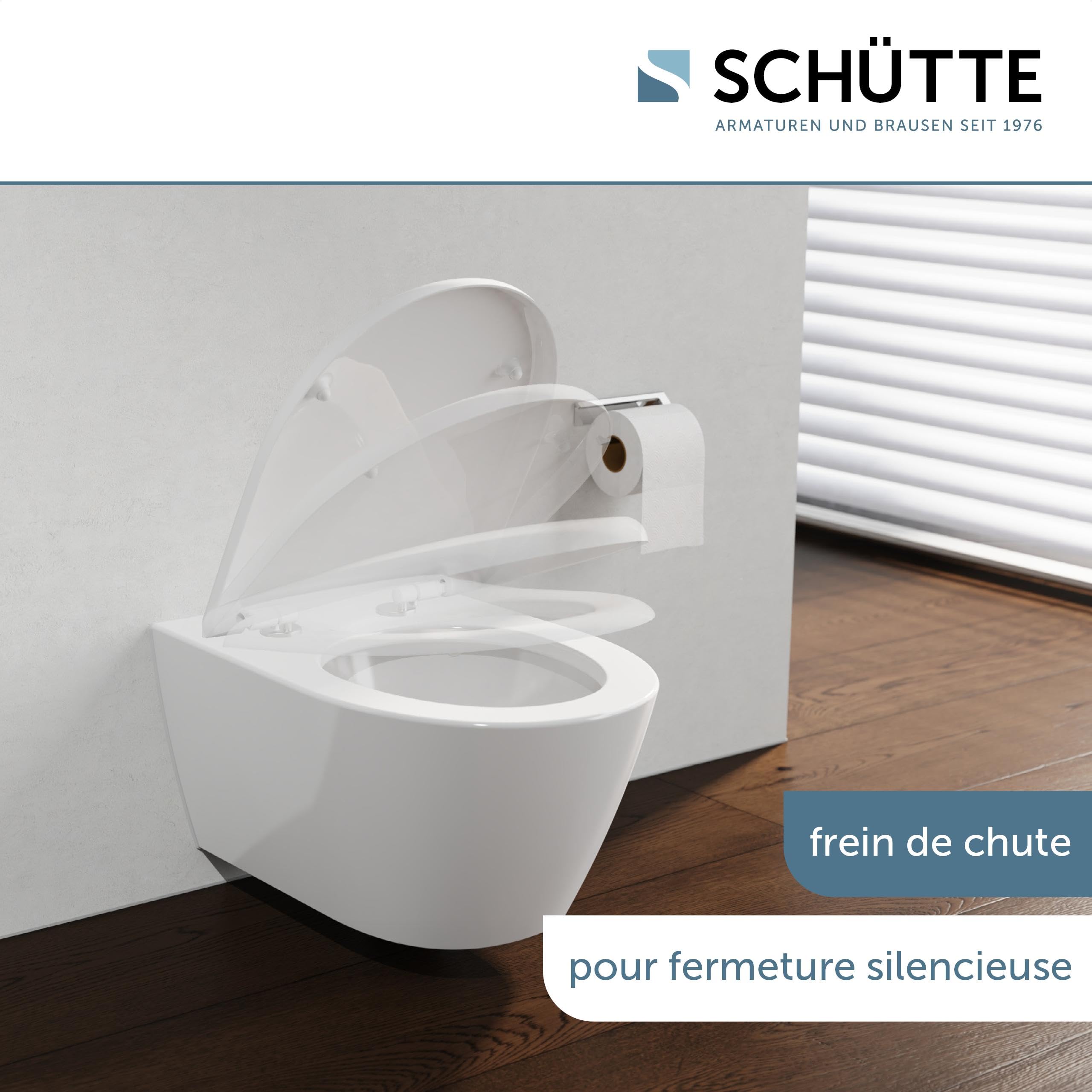 SCHÜTTE Abattant WC compatible avec Geberit Renova, Laufen Moderna, avec système d'abaissement automatique, fabriqué en UE, couvercle de toilette amovible en Duroplast incassable, couvercle de