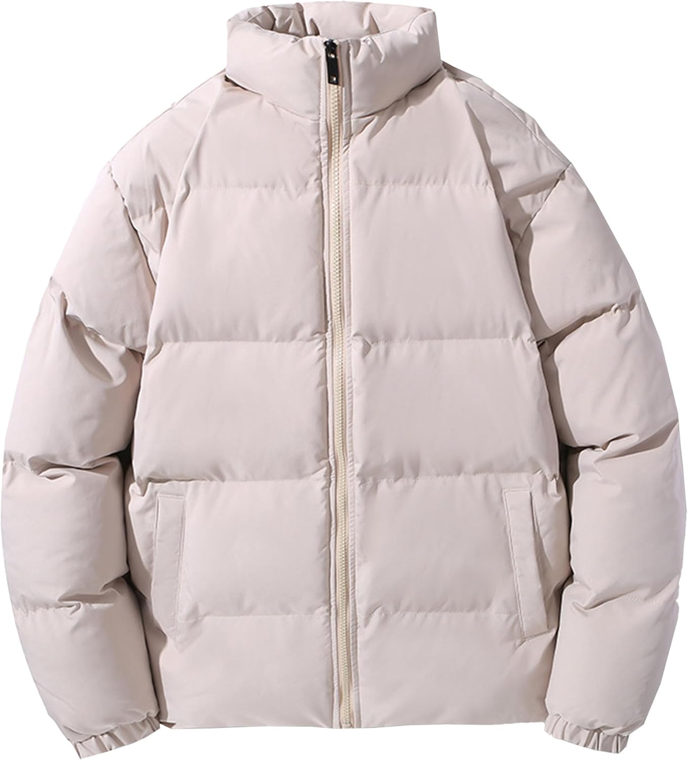 Men's Stand Collar Winter Jacket Thick Quilted Padded Windproof Coat Full Zip Slim Fit Warm Parka Outwear