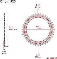 Vista 4 de Caltric Kit de cadena de transmisión y piñones de junta tórica roja compatible con Yamaha Raptor 660 Yfm660R Yfm-660R 2001-2005