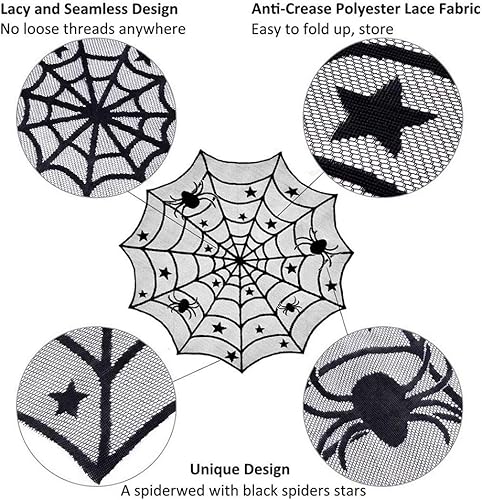 Miniatura 7 de Orgrimmar El juego de 35 decoraciones de Halloween incluye camino de mesa de telaraña de encaje, cubierta de mesa redonda de encaje, cubierta de