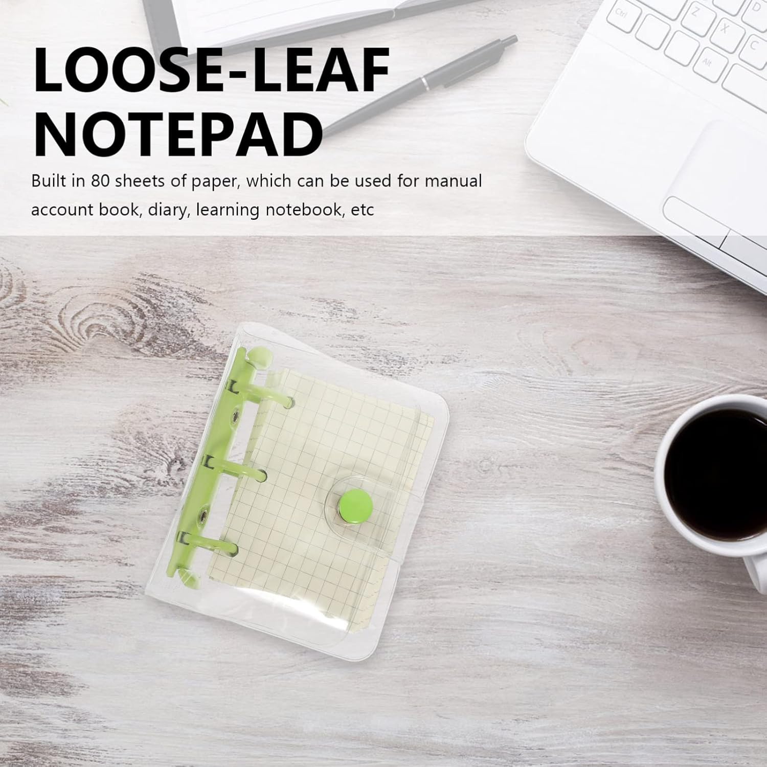 Operitacx Multi-function Transparent Loose-leaf Notebook Mini Practical Notepad Button Closure for Journaling Planning and Note-taking for School Office and Personal Use