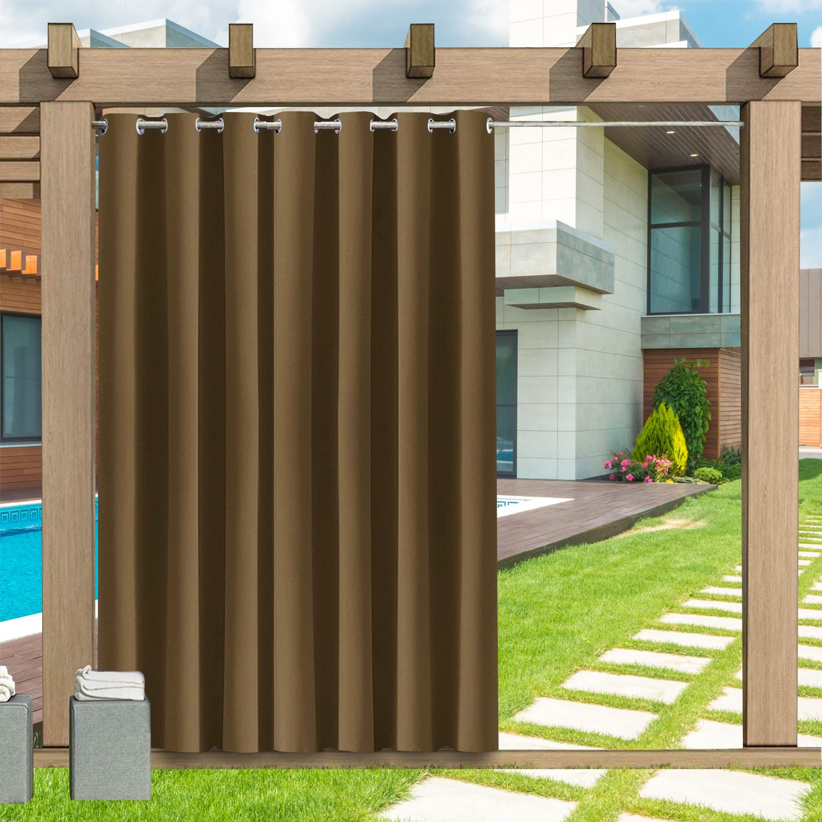 Outdoor Curtains, Outdoor Curtain with Eyelets 1 Panel, 24 Colors Outdoor Curtains Waterproof Sun Shade Patio Curtain, Privacy Screen Sun Shade Curtain for Balcony Patio Porch Pergola, B213xH213CM โ image 1