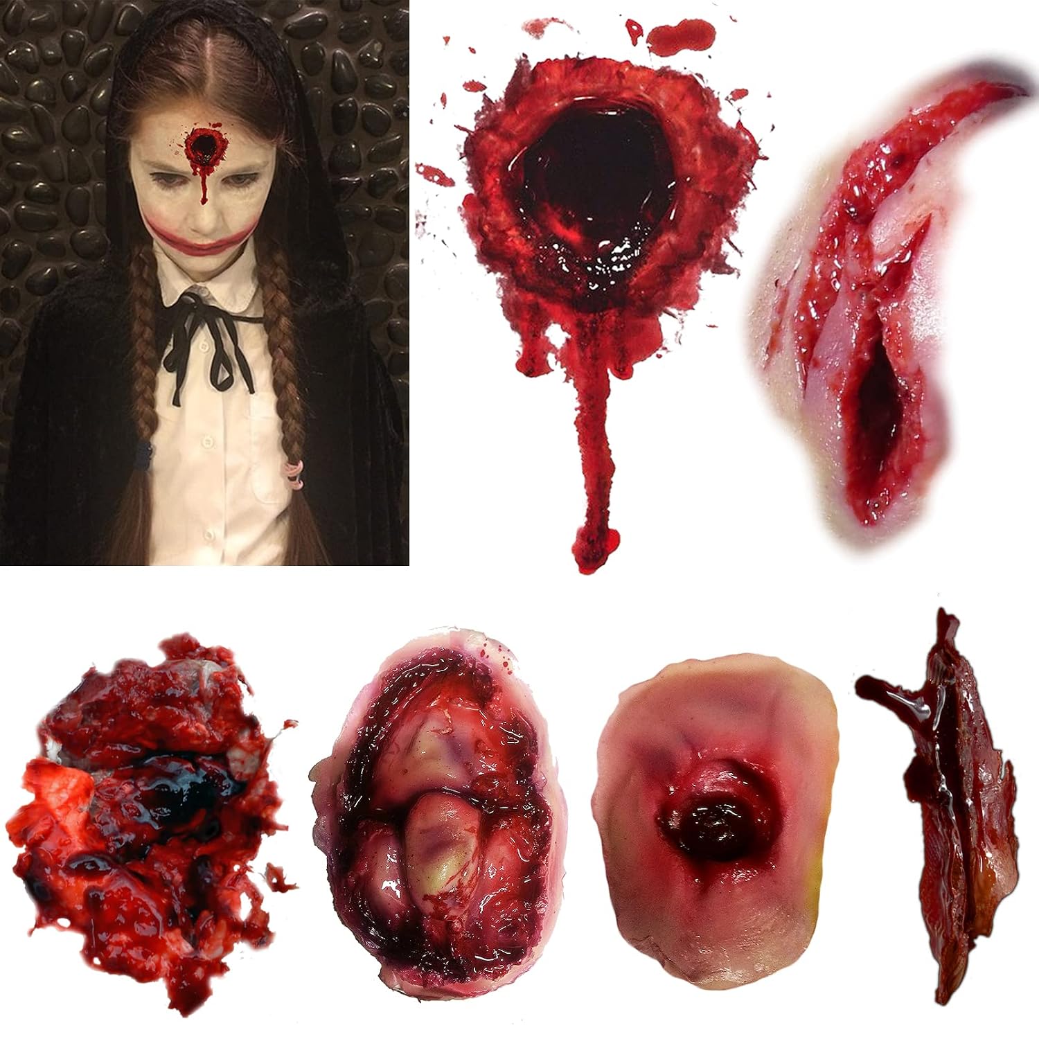 Halloween Temporary Tattoo - Bloody Wound Tattoos Realistic Blood Stickers Fake Scary Face Zombie Makeup Tattoos for Cosplay Party Masquerade Prank Prop Decorations for Women Man Adults (6 Sheets)