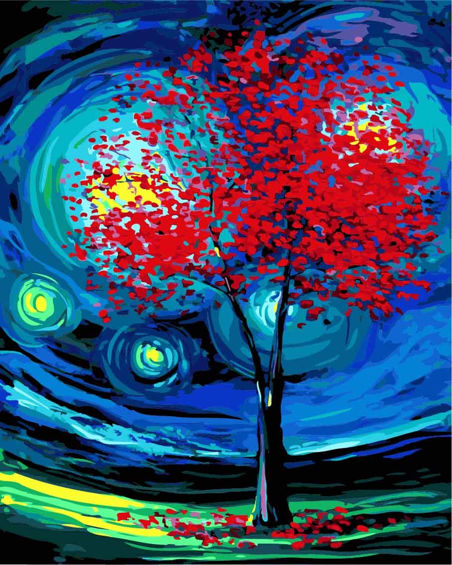 WOWDECOR Art Supplies Starry Sky Trees DIY Paint by Numbers Kits 40 x 50cm with Painting Brushes Canvas (Framed) — image 1