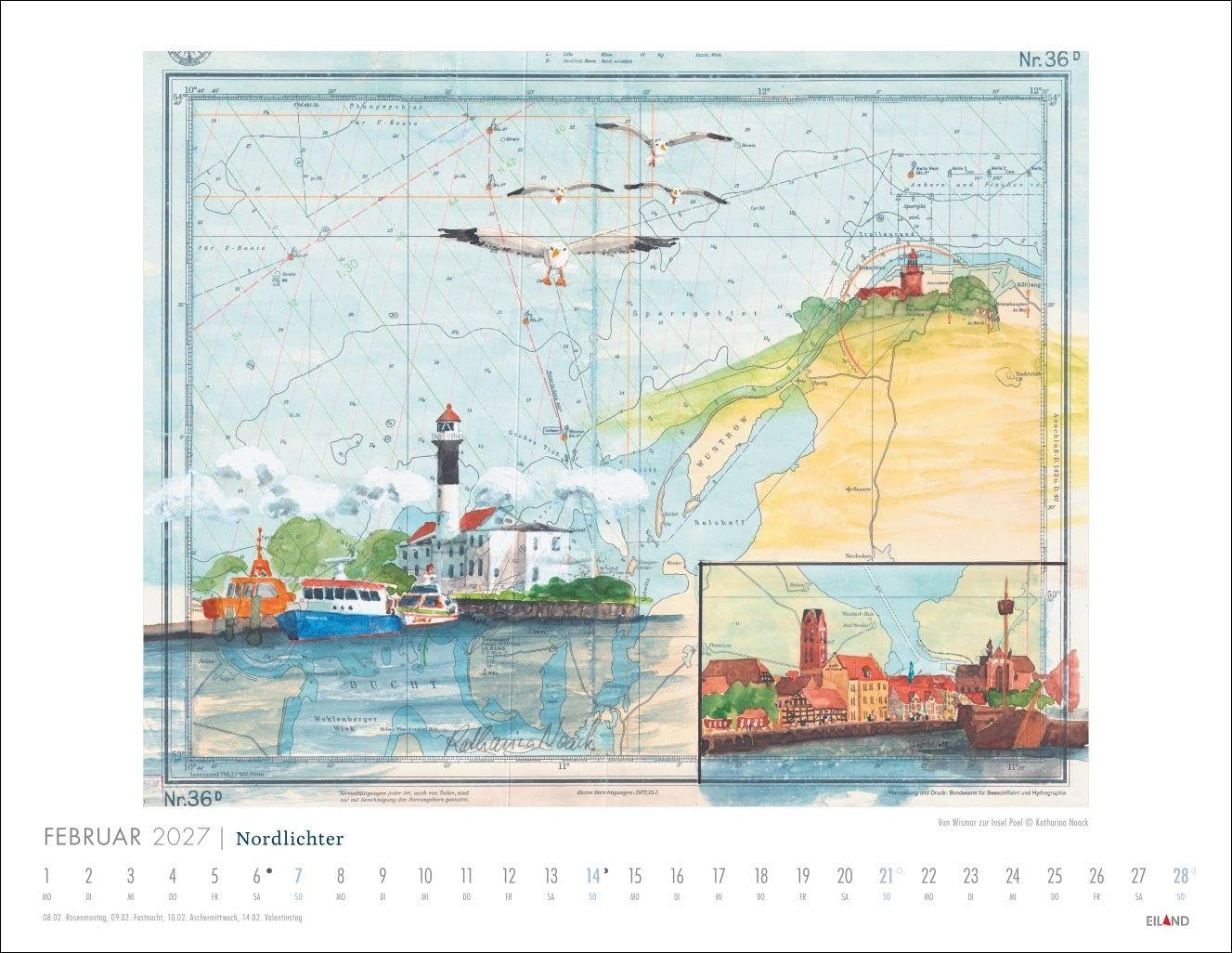 Nordlichter - See(h)karten Kalender 2027: Jahres-Wandkalender 2027. Kunst trifft Navigation: Der maritime Kalender mit Bildern vom Meer und der Küste. Format 44 x 34 cm