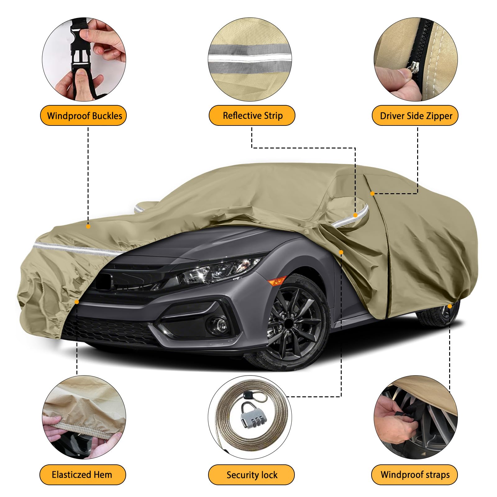 Waterproof Car Covers Replace for 2011-2025 Honda Civic Multilayer Heavy Duty with Cotton Liner All Weather Custom-fit Car — view 2