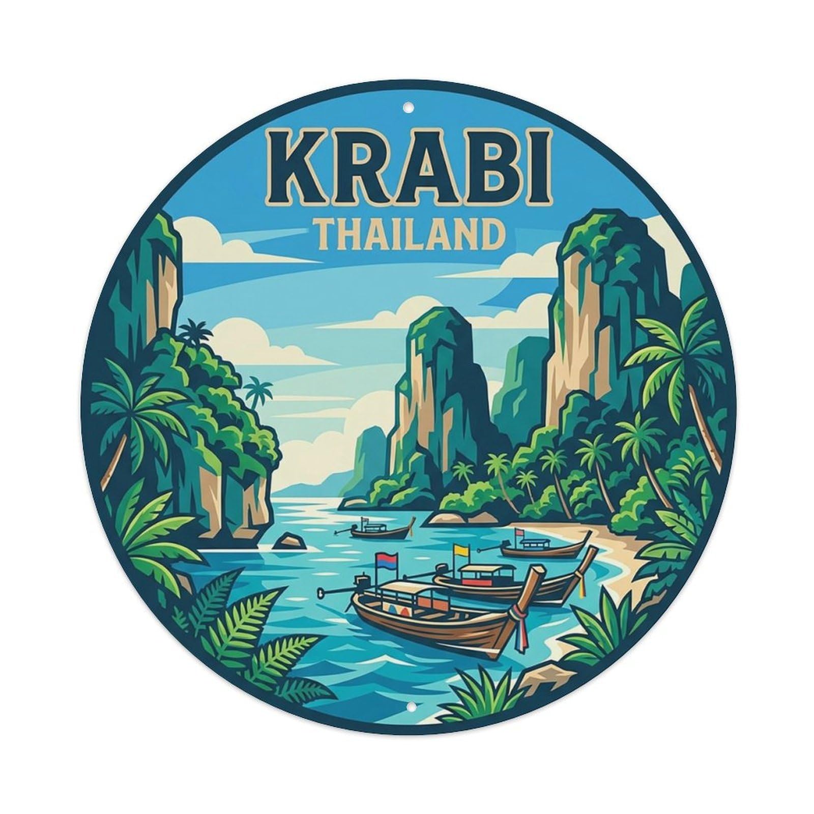 Vintage Travel Thailand Krabi Vintage Metal Tin Sign Plaque Wall Decor for Cafe, Club Bar, Office, Garden Metal Poster 8x8Inch