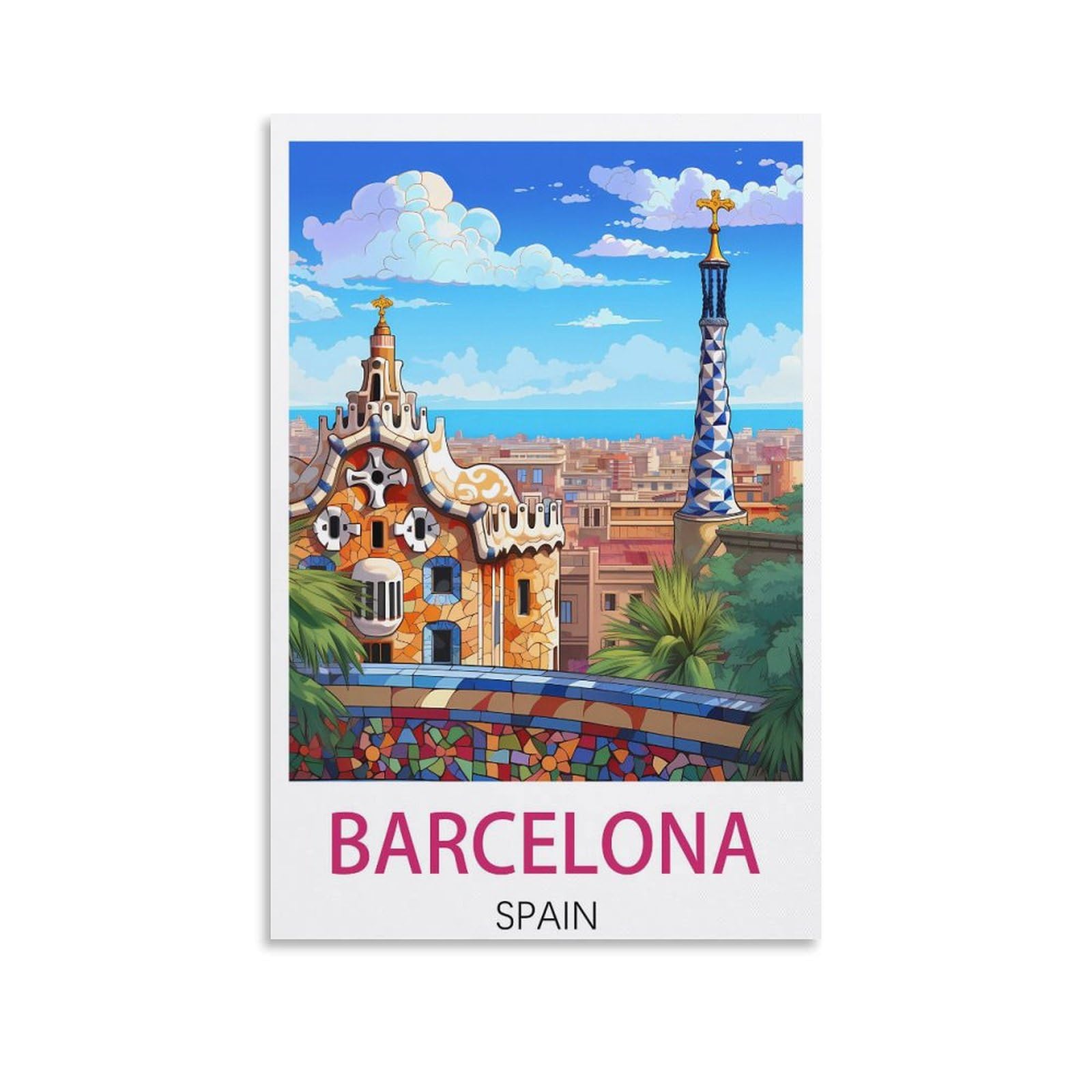ZZHHEGN Barcelona Spain Vintage Travel Poster 16x24inch(40x60cm) Canvas Art Poster And Wall Art Picture Print Modern Family Bedroom Decor Posters