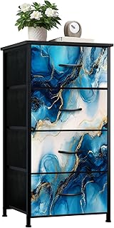 VETEB Dresser for Bedroom Dresser for Closet Blue Gold Marble Watercolor Abstract Blue White Dressers & Chests of Drawers Fabric Closet Organizers and Storage with 4 Drawers