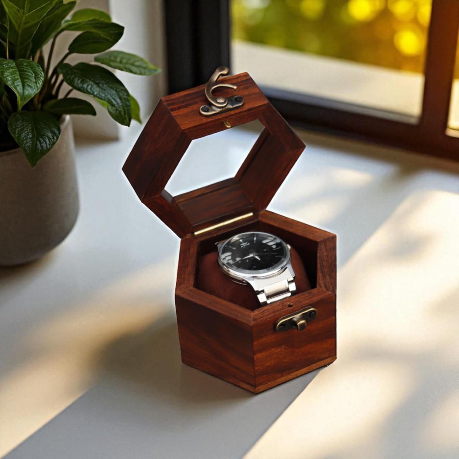 Vintage Wooden Watch Box for Men, Timepiece Display Case, Honeycomb Watch Storage & Organizer, Jewlery Box for Women, Gift For Husband