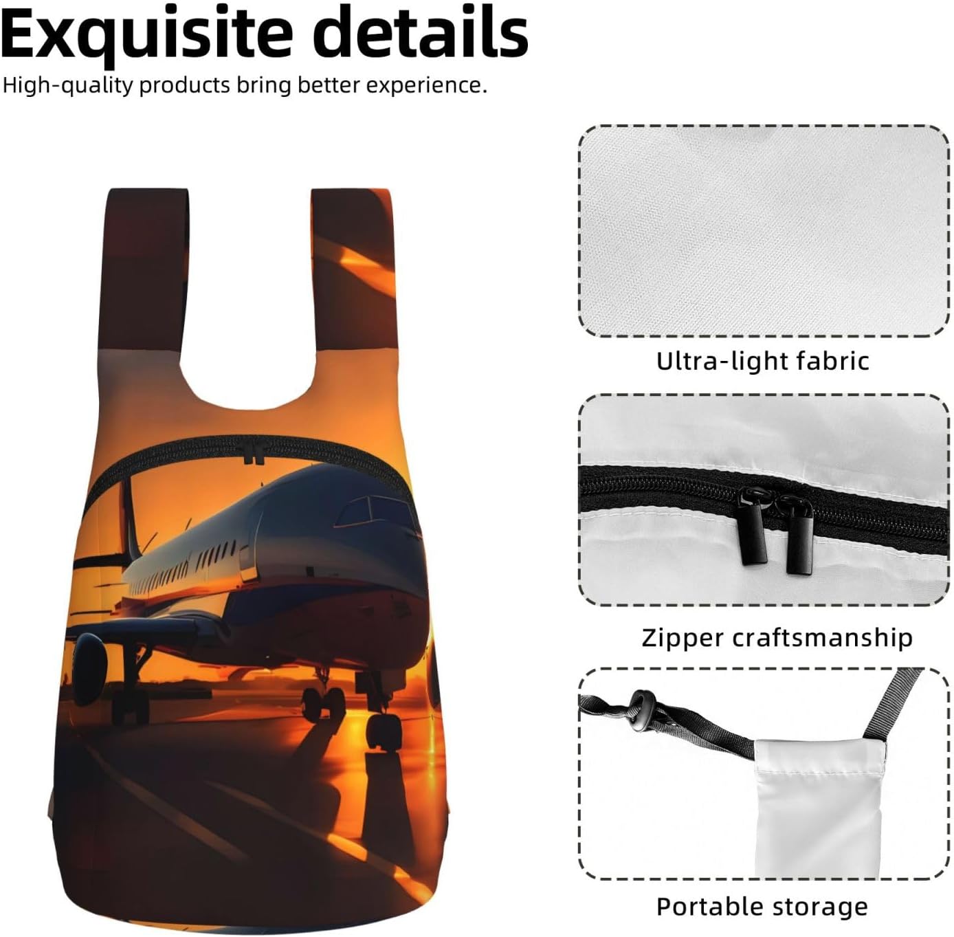 airplane at sunset Backpack - Lightweight 16L Foldable Hiking Daypack Packable Back Pack Travel Bag Zipper image 5