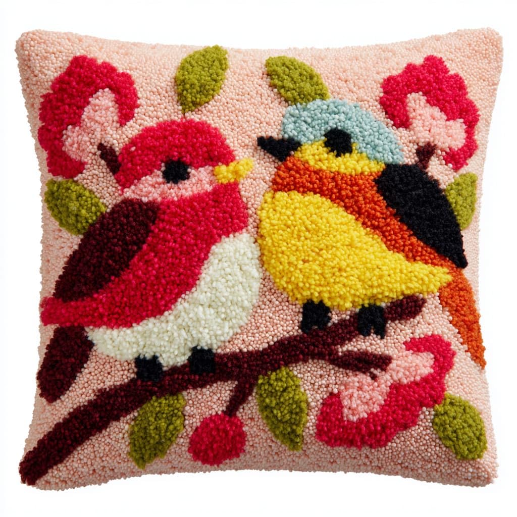 Taxpy DIY Latch Hook Cushion Kits, Birds on the Branches DIY Latch Hook Embroidery Set Crochet Needlework Crafts Pillow with Printed Canvas 43x43cm